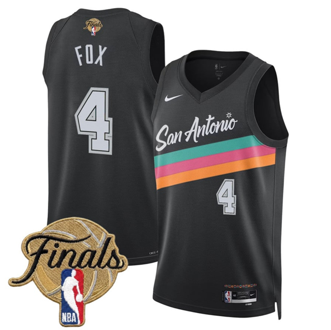 Men's Black San Antonio Spurs #4 De'Aaron Fox 2026 Finals Patch City Edition Stitched Basketball Jersey